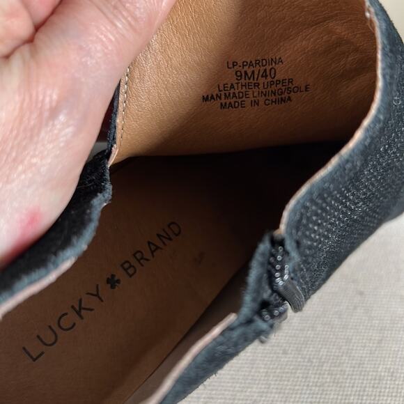 Lucky Brand Pardina black suede leather heel ankle boots with zipper size 9 - Picture 9 of 10